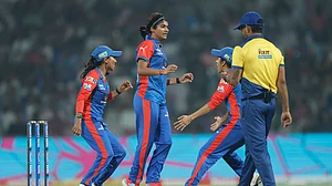| Photo: wplt20 : Delhi Capitals' Nandni Sharma celebrates a wicket during the Women's Premier League match against Mumbai Indians on January 10, 2026.