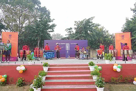 Students perform during the ICC Men’s T20 World Cup 2026 Trophy visit at Delhi Public School, Aligarh