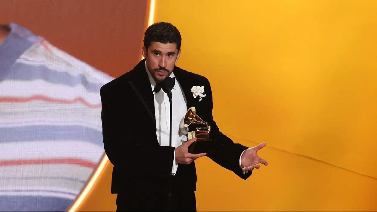 Puerto Rican singer Bad Bunny accepts the award for Album of the Year - Instagram 