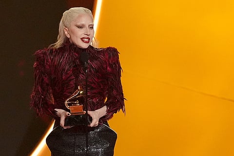 Lady Gaga accepts the award for best pop vocal album for "Mayhem" during the 68th annual Grammy Awards in Los Angeles. 