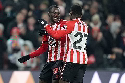 Sunderland's Habib Diarra, left, celebrates scoring his team's second goal against Burnley at the Stadium of Light in Sunderland.