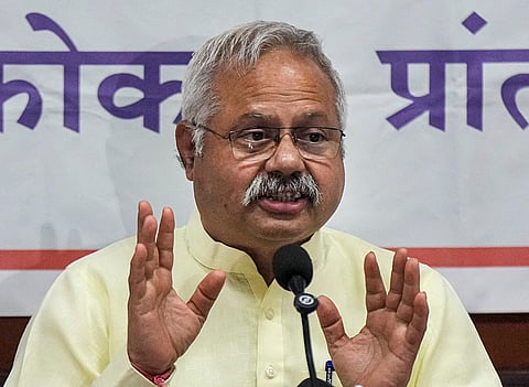 RSS All India Publicity Chief Sunil Ambekar interacts with the media during a press conference, in Mumbai.