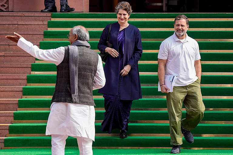 Leader of Opposition in the Lok Sabha Rahul Gandhi, Congress MP Priyanka Gandhi Vadra and other during the Budget Session of the Parliament, in New Delhi. - | Photo: PTI/Salman Ali