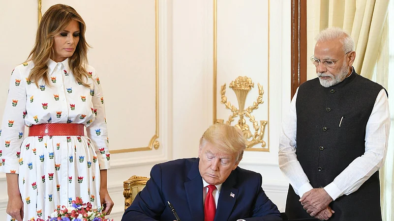 US President Donald Trump, First Lady Melania Trump and Indian Prime Minister Narendra Modi |