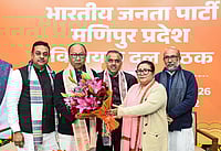 Amid Ethnic Strife, BJP Elects Yumnam Khemchand Singh As Legislature Party Leader, Set To Become CM ANI : BJP leader Yumnam Khemchand Singh (second from left) being congratulated by BJP Manipur President Adhikarimayum Sharda Devi on being elected as the BJP Legislature Party Leader of Manipur during the Manipur Legislative Party meeting, in New Delhi on Tuesday. Manipur Former Chief Minister N. Biren Singh, BJP MP Sambit Patra and BJP National General secretary Tarun Chugh also present. (@tarunchughbjp X ANI Photo