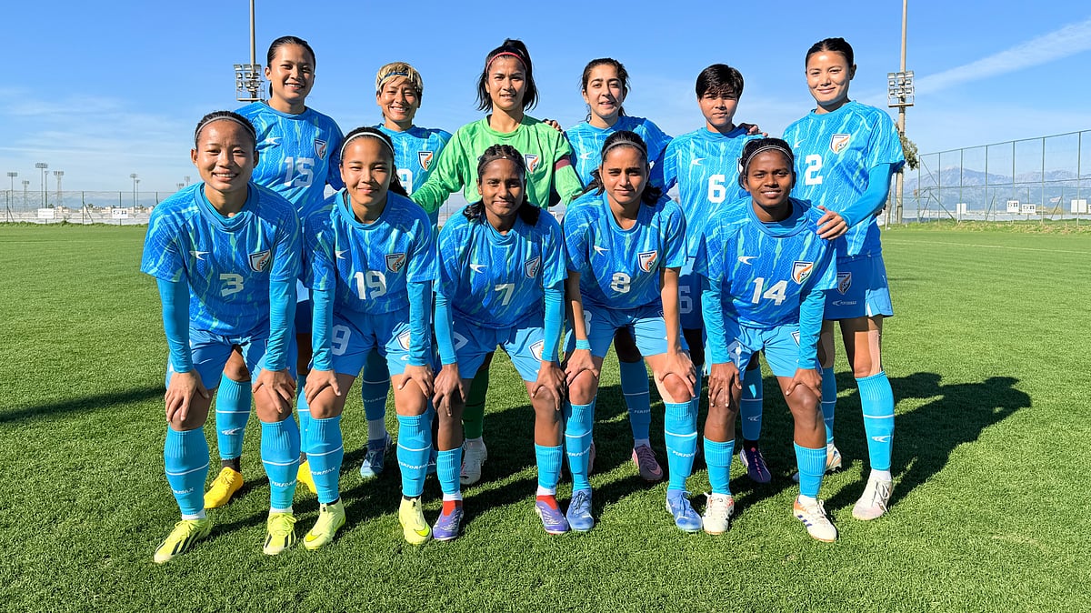 The senior India women's football team poses for a photograph ahead of the friendly against Zvezda-2005 Perm. - AIFF