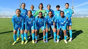 AIFF : The senior India women's football team poses for a photograph ahead of the friendly against Zvezda-2005 Perm.