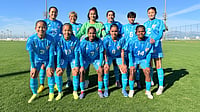 AIFF : The senior India women's football team poses for a photograph ahead of the friendly against Zvezda-2005 Perm.