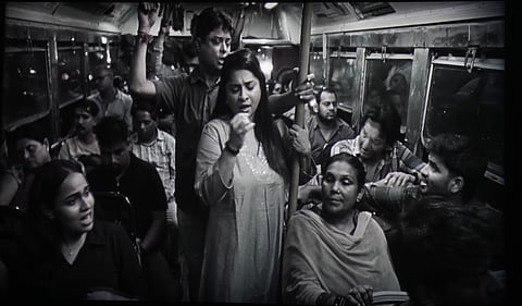 The aalaps and the meends of classical music blend seamlessly with the rhythm of the rickety bus.