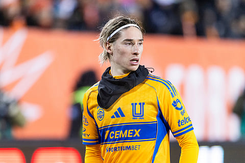 Tigres UANL's Marcelo Flores (20) watches the play during round one of the 2026 CONCACAF Champions Cup against Forge FC in Hamilton.