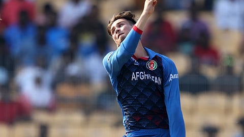 Afghanistan's Noor Ahmad in action against Pakistan on October 23, 2023.