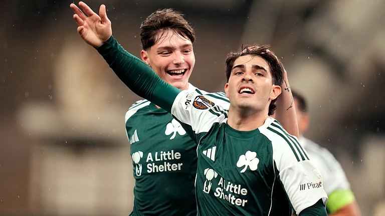 Panathinaikos' Vicente Taborda celebrates after he scored his side's first goal during an Europa League soccer match between Panathinaikos and Roma, in Athens, Greece, Thursday, Jan. 29, 2026. - | Photo: AP/Petros Giannakouris