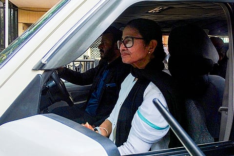 West Bengal CM Mamata Banerjee leaves the Supreme Court premises, in New Delhi. The Supreme Court heard a plea filed by Mamata Banerjee challenging the ongoing Special Intensive Revision (SIR) of electoral rolls in the state. 