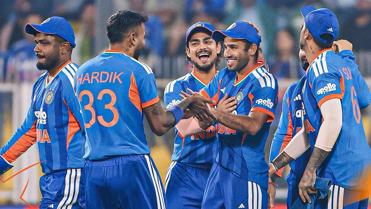 Team India cricketers celebrating during T20I series against New Zealand.  - BCCI/X