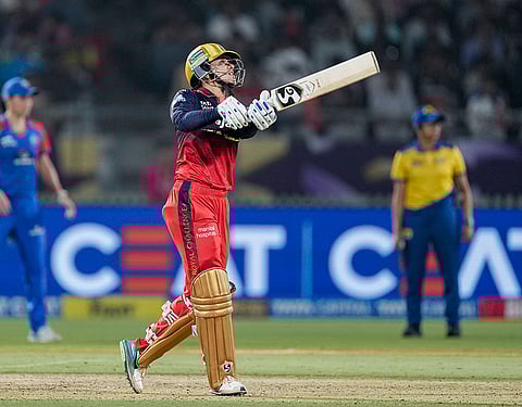 Royal Challengers Bengaluru's captain Smriti Mandhana plays a shot during the Women's Premier League (WPL) 2026 final T20 cricket match between Delhi Capitals and Royal Challengers Bengaluru, at Baroda Cricket Association Stadium, Kotambi in Vadodara, Gujarat.