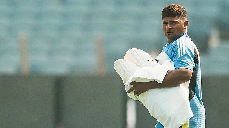 Sarfaraz Khan was hospitalised just a day before Mumbai's crucial clash against Karnataka and a decision on his participation will be taken before start of play. - | Photo: PTI/Kunal Patil