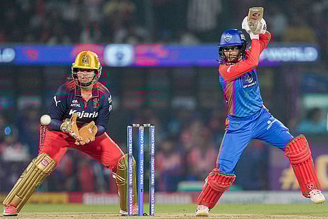 Delhi Capitals' captain Jemimah Rodrigues plays a shot during the Women's Premier League (WPL) 2026 final T20 cricket match between Delhi Capitals and Royal Challengers Bengaluru, at Baroda Cricket Association Stadium, Kotambi in Vadodara, Gujarat.