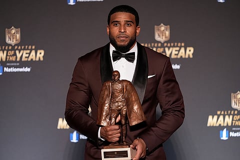 Washington Commanders' Bobby Wagner poses after winning the Walter Payton Man of the Year award during football's NFL Honors award show in San Francisco. 