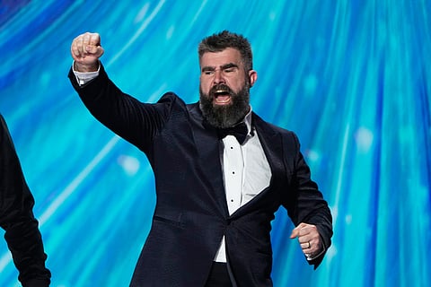 Jason Kelce presents the Protector of the Year award during the NFL Honors award show in San Francisco. 