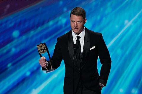 San Francisco 49ers' Christian McCaffrey accepts the AP Comeback Player of the Year award during the NFL Honors award show in San Francisco. 