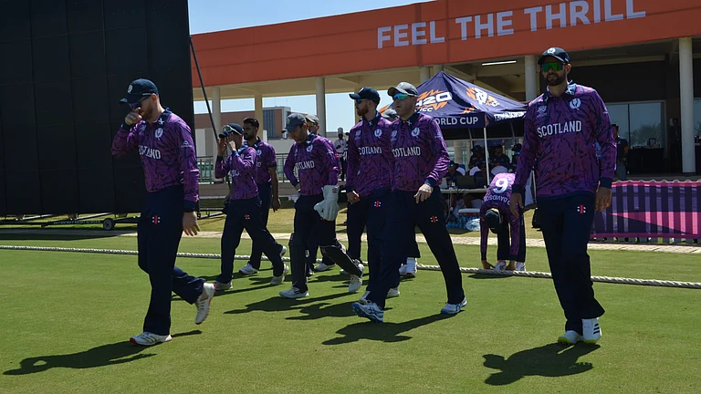 Scotland players in action during the ICC T20 World Cup 2026 warm-up match against Namibia on February 4, 2026. - | Photo: X/CricketScotland