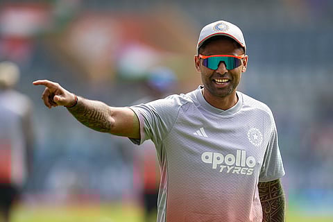 India's captain Suryakumar Yadav during a training session ahead of the ICC Men's T20 World Cup 2026 cricket match against USA, in Mumbai.