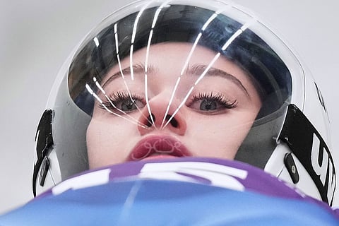 Individual Neutral Athlete Daria Olesik starts for a women's Luge training session at the 2026 Winter Olympics, in Cortina d'Ampezzo, Italy.