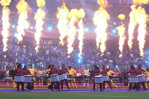 Artists performs during the opening ceremony before the T20 World Cup cricket match between India and the United States in Mumbai.