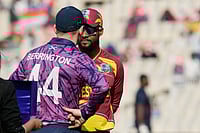 West Indies Vs Scotland, ICC T20 World Cup 2026: See Best Photos From Kolkata's Eden Gardens | Photo: AP/Bikas Das : West Indies' captain Shai Hope, right, and Scotland's captain Richie Berrington gesture before start of the T20 World Cup cricket match between Scotland and West Indies in Kolkata.