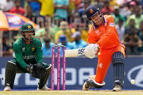 Netherlands' captain Scott Edwards plays a shot during the T20 World Cup cricket match between Netherlands and Pakistan in Colombo, Sri Lanka.