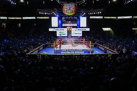 Lucha Libre wrestlers fight at the Arena Mexico in Mexico City.