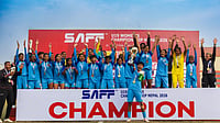 Special Arrangement/AIFF : The U-17 Women's team celebrating their SAFF U-19 Championship victory after beating Bangladesh in the final