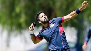 usacricket/X : Ali Khan dismissed Abhishek Sharma for golden duck during IND vs USA ICC T20 World Cup 2026 match.