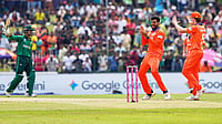 Pakistan Vs Netherlands Highlights, ICC T20 World Cup 2026: Faheem Ashraf Stars As PAK Beat NED By Three Wickets | Photo: AP/Eranga Jayawardena : Netherlands' Aryan Dutt, second right, celebrates after dismissing Pakistan's Saim Ayub, left, during the T20 World Cup cricket match between Netherlands and Pakistan in Colombo, Sri Lanka.