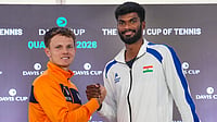 India Vs Netherlands Highlights, Davis Cup Qualifiers: Dhakshineswar Pulls Off Stunning Win After Nagal Setback Photo: PTI : Dhakshineswar Suresh and Jesper de Jong pose for a photo ahead of the India vs Netherlands, Davis Cup 2026 Qualifiers round 1 tie in Bengaluru.