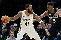 Minnesota Vs New Orleans, NBA: Pelicans Complete Stunning Fight Back In 119-115 Win Over Timberwolves | Photo: AP/Bruce Kluckhohn : New Orleans Pelicans forward Saddiq Bey (41) works around Minnesota Timberwolves guard Anthony Edwards (5) in the first quarter of an NBA basketball game in Minneapolis.