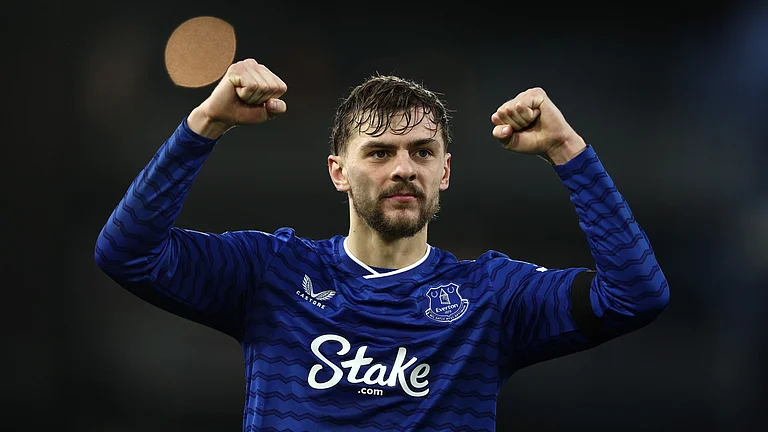 Kiernan Dewsbury-Hall celebrates after Everton come from behind to beat Fulham 2-1. - Opta