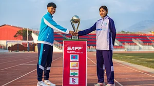 | Photo: AIFF : India U17 captain Julan Nongmaithem and Bangladesh U19 captain Arpita Biswas ahead of the SAFF U19 Women's Championship 2026 final on February 7, 2026.