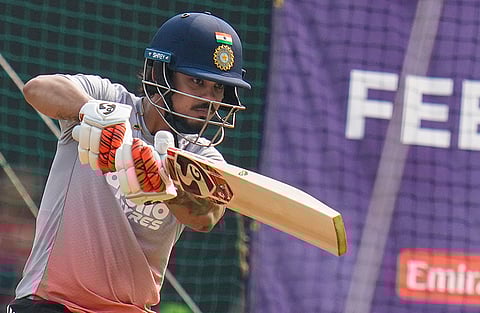India's Ishan Kishan bats during a training session ahead of the ICC Men's T20 World Cup 2026 cricket match against USA, in Mumbai.