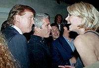 IMAGO / ZUMA Press Wire : One of the ones released today: DONALD TRUMP, left, speaks with Belgian model Ingrid Seynhaeve, right, financier JEFFREY EPSTEIN, center, at a 1997 Victoria's Secret party in New York.