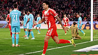 Luiz Diaz celebrates scoring his second as Bayern Munich thrash Hoffenheim 5-1.