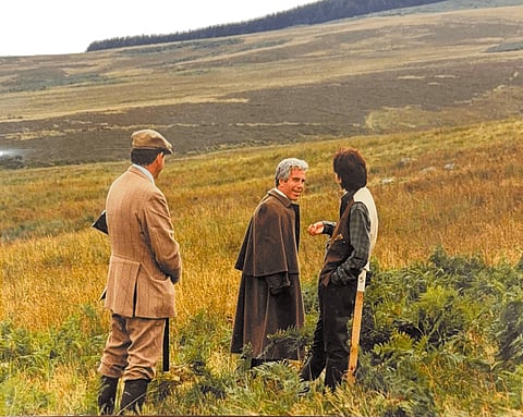 Andrew Mountbatten-Windsor (ex-Prince Andrew), Jeffrey Epstein and Ghislaine Maxwell near Balmoral in Scotland. 