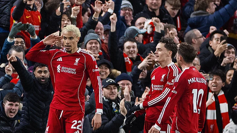 Liverpool footballers celebrating a goal during Premier League 2025-26 match against Newcastle United. - LFC/X