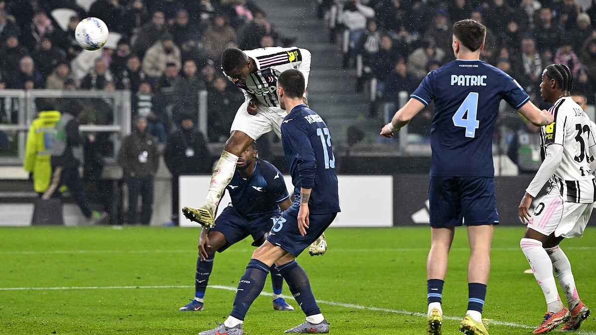 Pierre Kalulu scores a last-minute header to make it 2-2 for Juventus against Lazio at the Allianz Stadium in Turinz on February 8, 2026. - X/Juventus FC