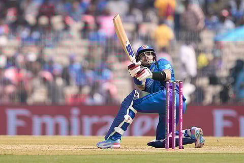 Afghanistan's Rahmanullah Gurbaz bats during the T20 World Cup cricket match between Afghanistan and New Zealand in Chennai, India.