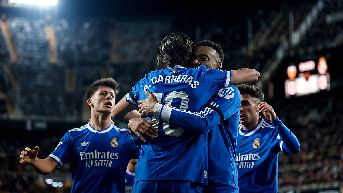 Alvaro Carreras and Kylian Mbappe strike for Real Madrid to take them 2-0 over Valencia at the Mestalla Stadium on February 8, 2026. - X/Real Madrid FC