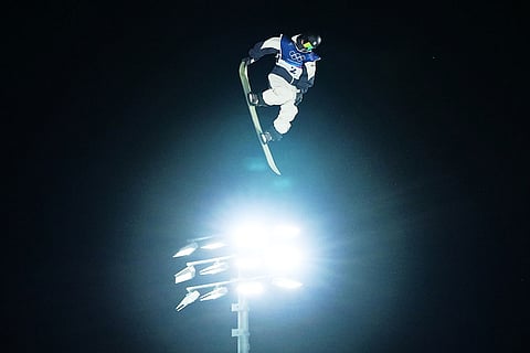 Japan's Ryoma Kimata competes during the men's snowboarding big air finals at the 2026 Winter Olympics, in Livigno, Italy.