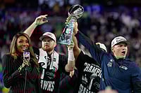 Patriots Vs Seahawks, NFL Super Bowl 2026: Seattle's Defence Powers To Lombardi Trophy Win | Photo: AP/Julio Cortez : Seattle Seahawks head coach Mike MacDonald, right, and quarterback Sam Darnold lift the Lombardi Trophy after win over the New England Patriots in the NFL Super Bowl 60 football game in Santa Clara, California.