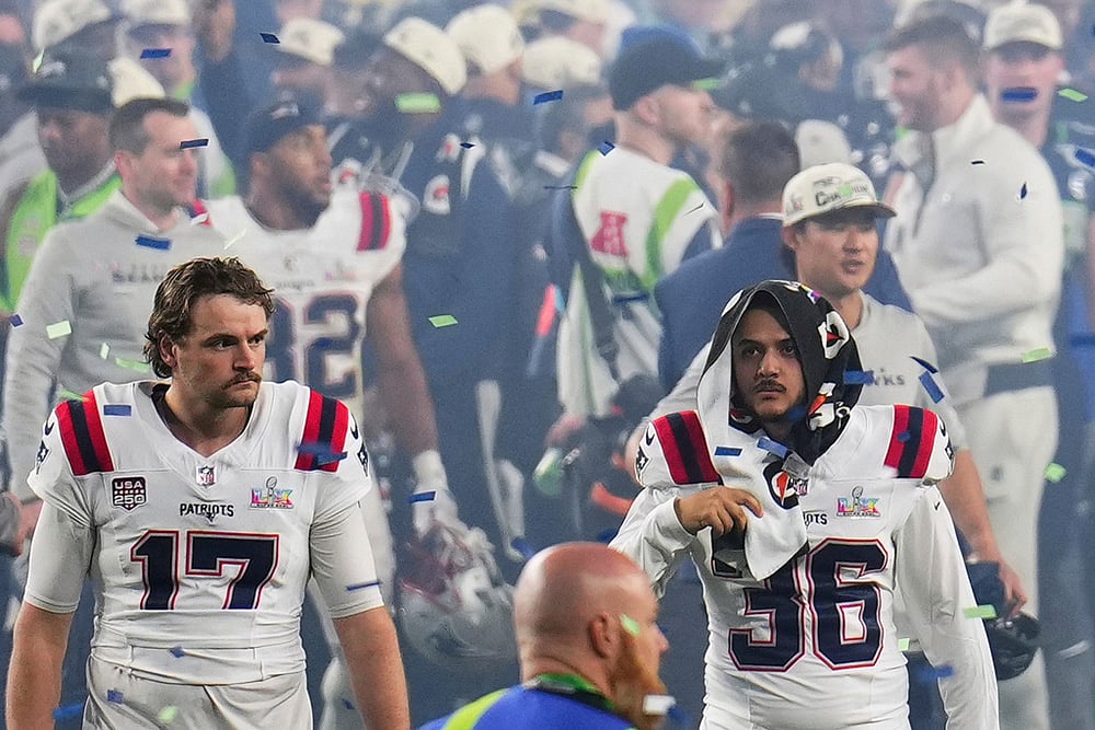 Patriots vs Seahawks NFL Super Bowl 60 football game-Bryce Baringer and Andy Borregales