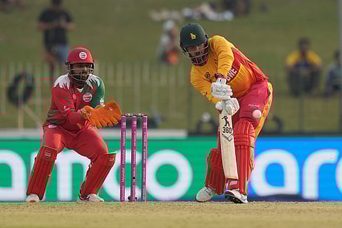 Zimbabwe's Brendan Taylor plays a shot during the T20 World Cup cricket match between Oman and Zimbabwe in Colombo, Sri Lanka.